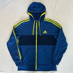 Adidas Climalite Full Zip Hoodie Blue Neon Yellow Medium